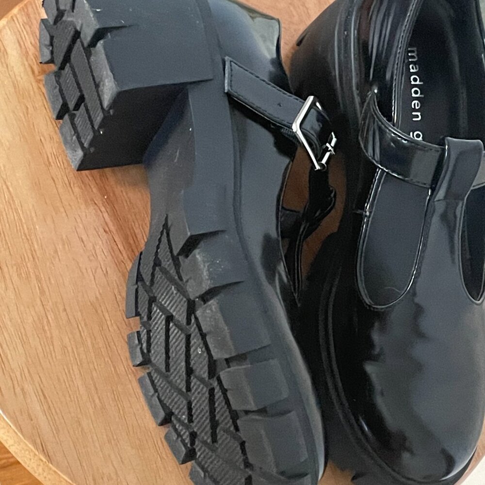 Madden Girl Black Patent Mary Jane Chunky Loafers - Picture 4 of 5